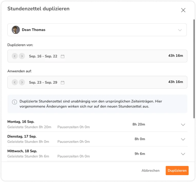 Duplicate timesheet as admin 